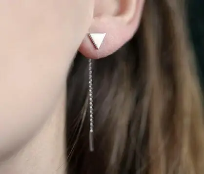 

Rose gold color triangle tassel long chain dangle earring
