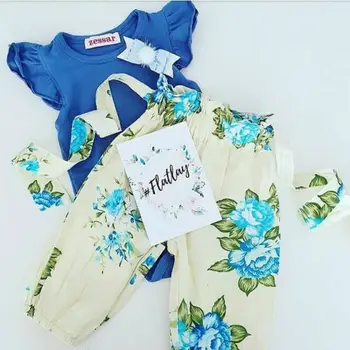 

Fashion Newborn Baby Girls Floral Sleeveless Tops Romper Floral Pants Headband Outfit Clothes Set