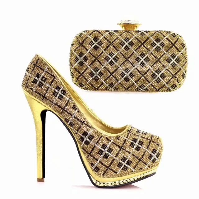 

Latest Elegant Italian nice Matching Shoe and Bag Set African Shoes and Matching Bags Italian High Quality Nigerian Party Gold