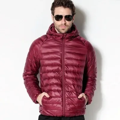 Осень и зима новая пуховая куртка Для Мужчин's тонкая короткая куртка с капюшоном молодых студентов с светильник пуховая куртка - Цвет: Red wine