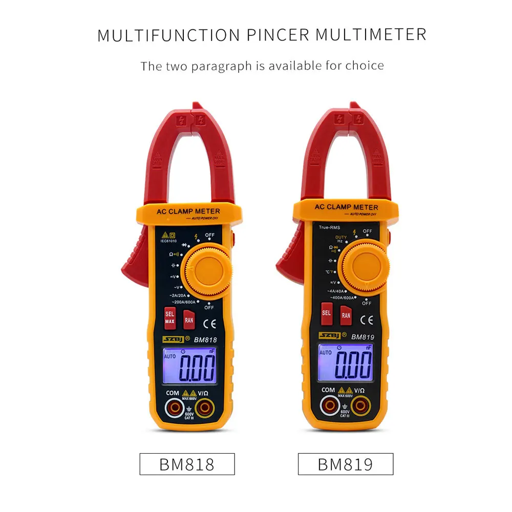 SZBJ BM818 BM819 Ammeter ACV/DCV ACA Auto Range Measurement of large capacitance NCV Digital clamp meter