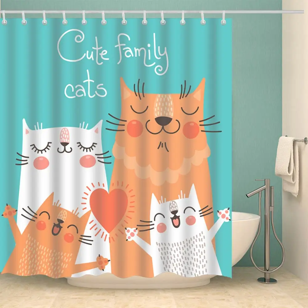 

Svetanya Waterproof Shower Curtain Family Cats Print (include 12 pcs Hooks) 180*180cm