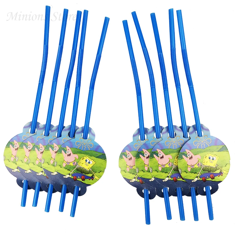 

10Pcs/lot Lovely Cartoon Sponge Bob Flexible Drinking Straws for Birthday Party Decor&Supplies Disposable Plastic Bendy Tube