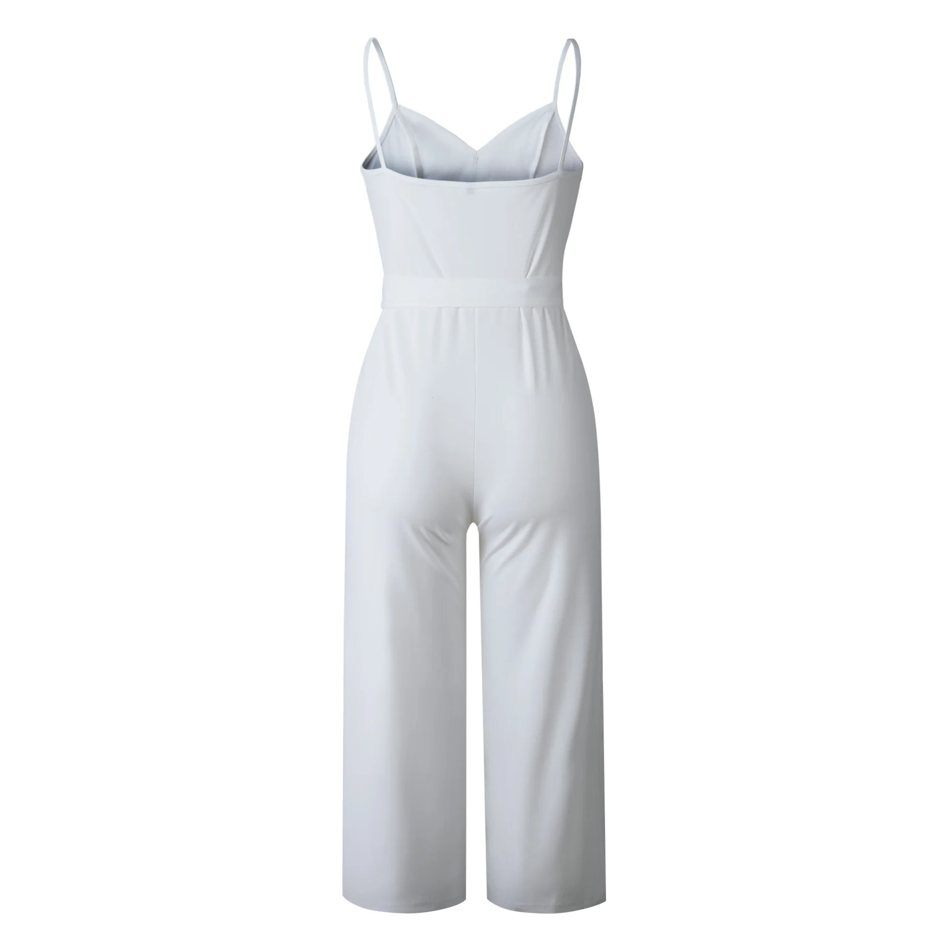 Белый Спагетти ремень сексуальные женские комбинезоны кнопка пояса Мода сплошной тонкий комбинезон на шнуровке элегантный костюм-комбинезон