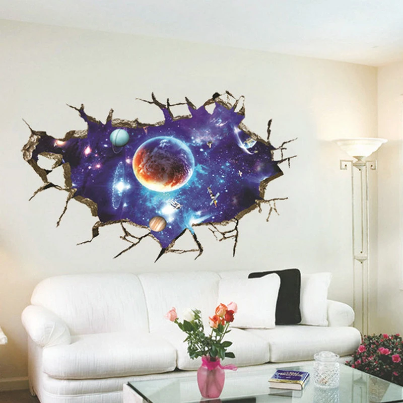 ONNPNNQ Removable Creative 3D Simulation Scenery Outer space Planet Wall Stickers Living Room Background Mural Decal decoration5