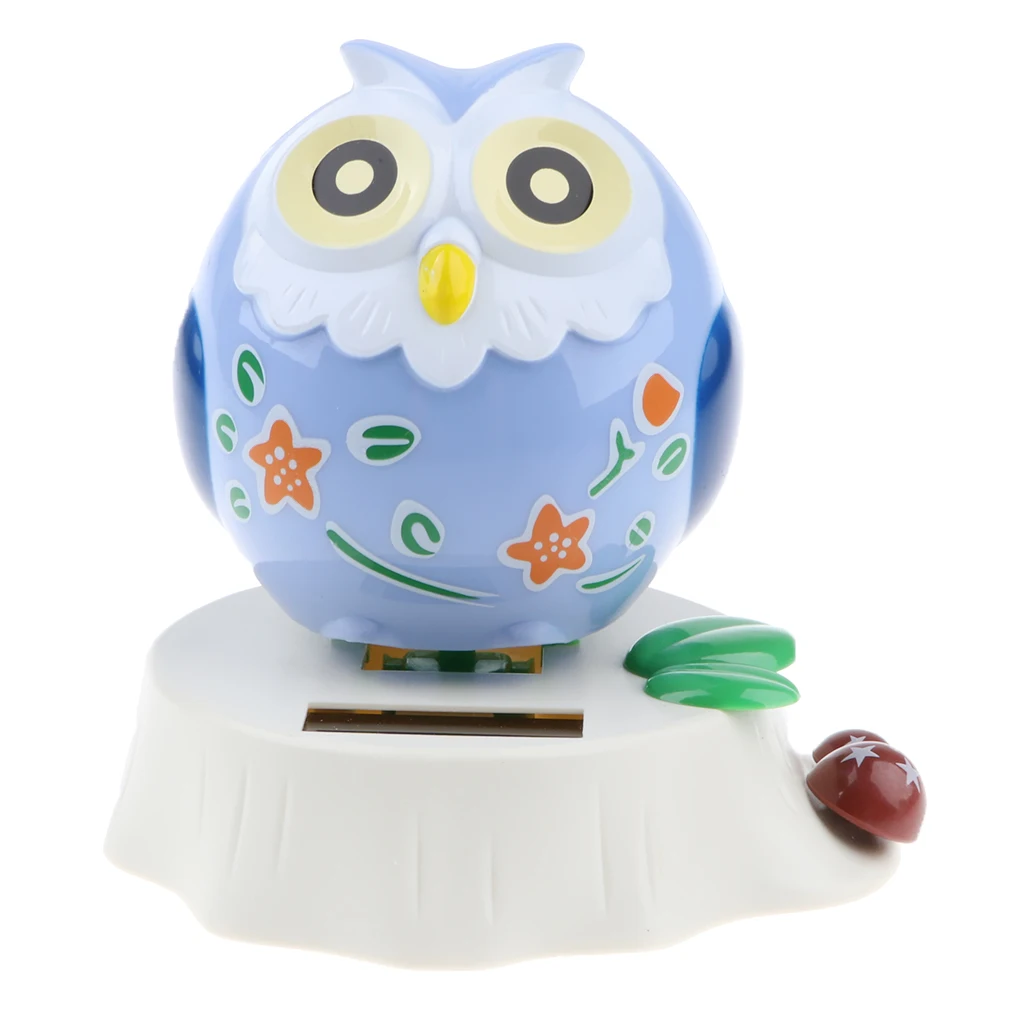 Dancing Cartoon Owl Animal Model Solar Powered Figure Toy Swing Figurine Office Desk Home Car Decor Birthday Xmas Gift for Kids