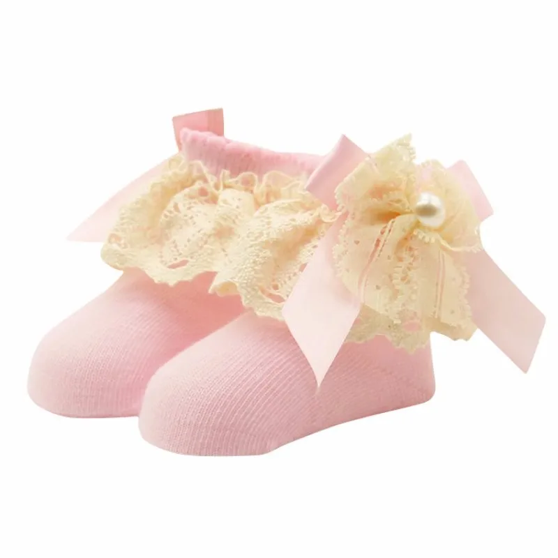 1 пара Кружево цветочный Носки для девочек для 0-12 месяцев Симпатичные малышей младенцев Хлопок лодыжки лук Носки для девочек детские Обувь для девочек принцесса bowknots Носки для девочек M1