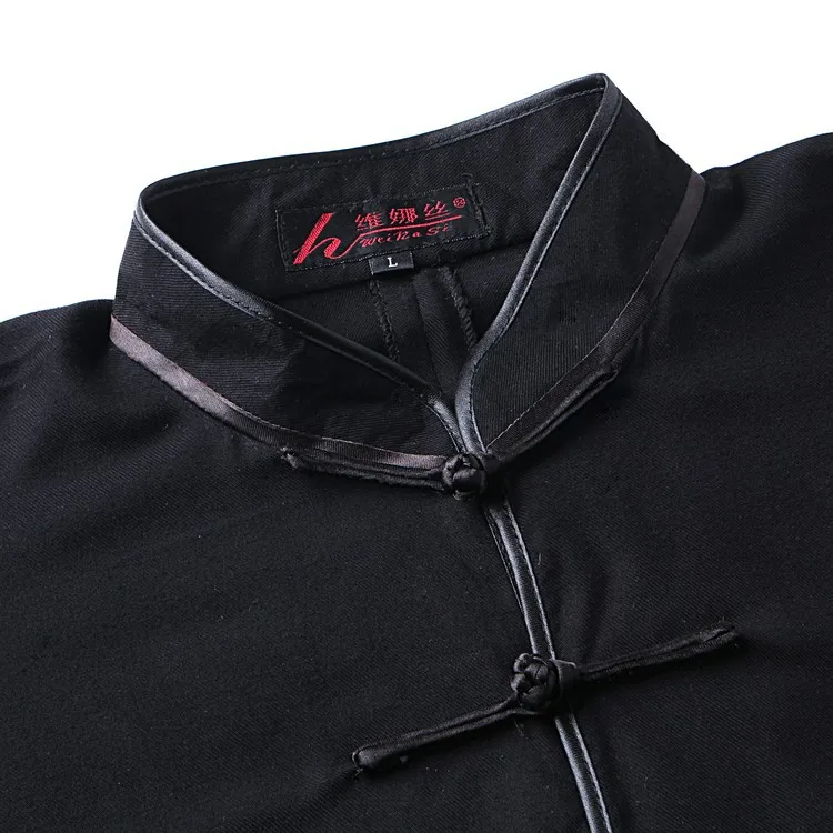 Черный китайский мужской костюм Кунг Фу хлопок Тай Чи винтажная одежда на пуговицах M L XL XXL XXXL NS018