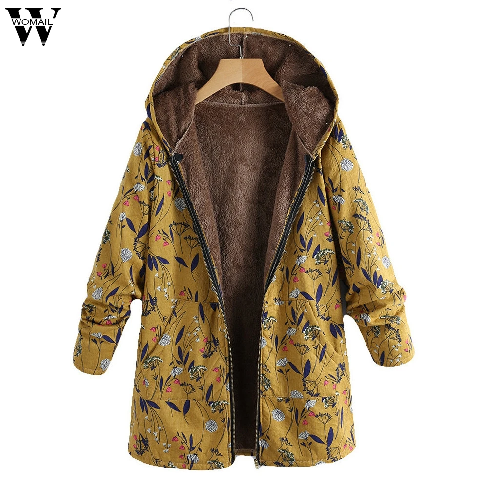 

Womens Winter Warm Coats Cotton Winter Jacket Outwear coat Warm Outwear Floral Print Hooded Pockets Vintage Oversize Coats