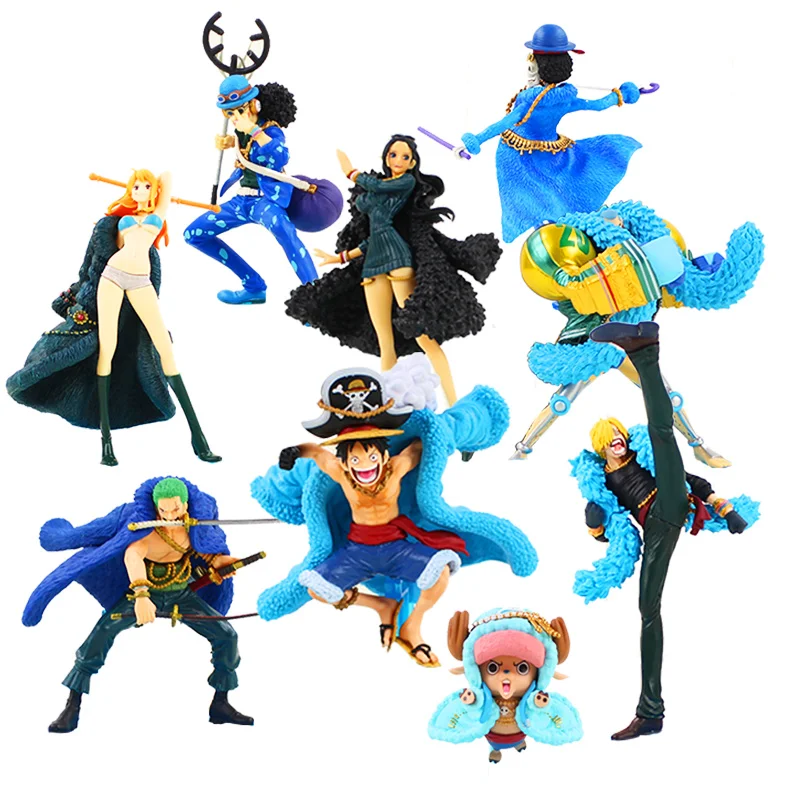 

9style Anime One Piece 20th Anniversary Nami Luffy Brook Sanji Robin Chooper Blue Clothes Ver PVC Model Action Figure Doll toy