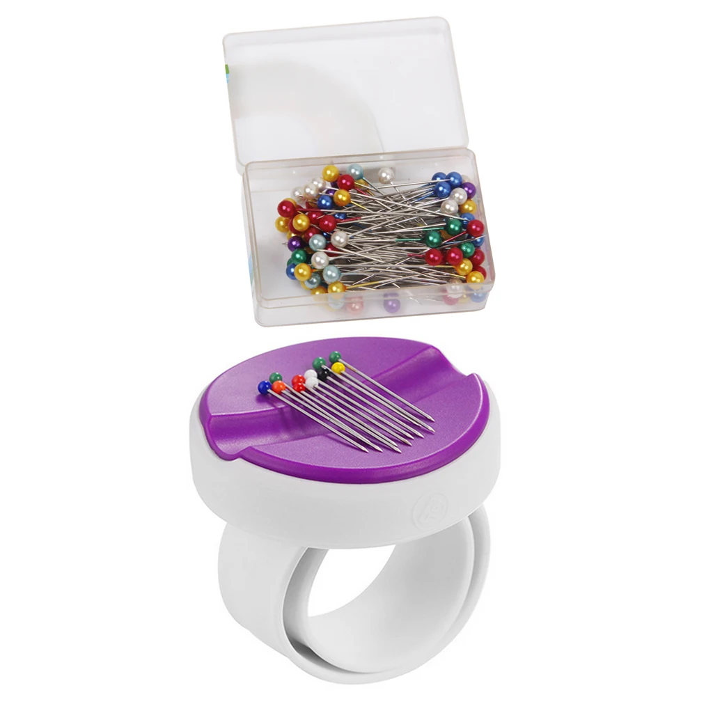 1 Set Useful Sewing Tool Magnetic Wristband Pin Holder + 1 Box Round Head Dressmaker Pins