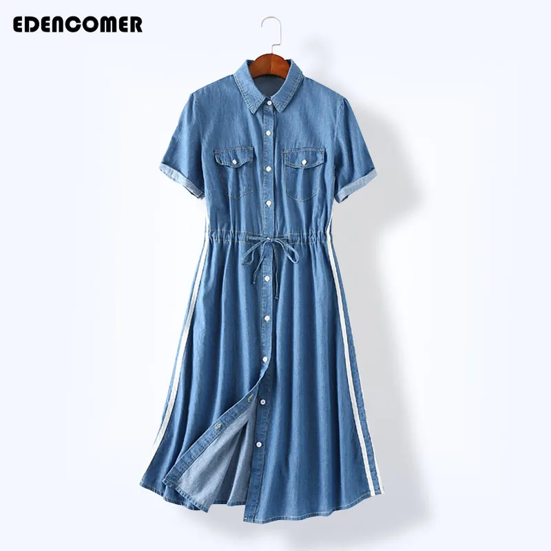 

Cowboy Dresses 2018 Spring and Summer Fashion Empire Casual Short Sleeves Large Size Long Blue Dress for Women Vestidos