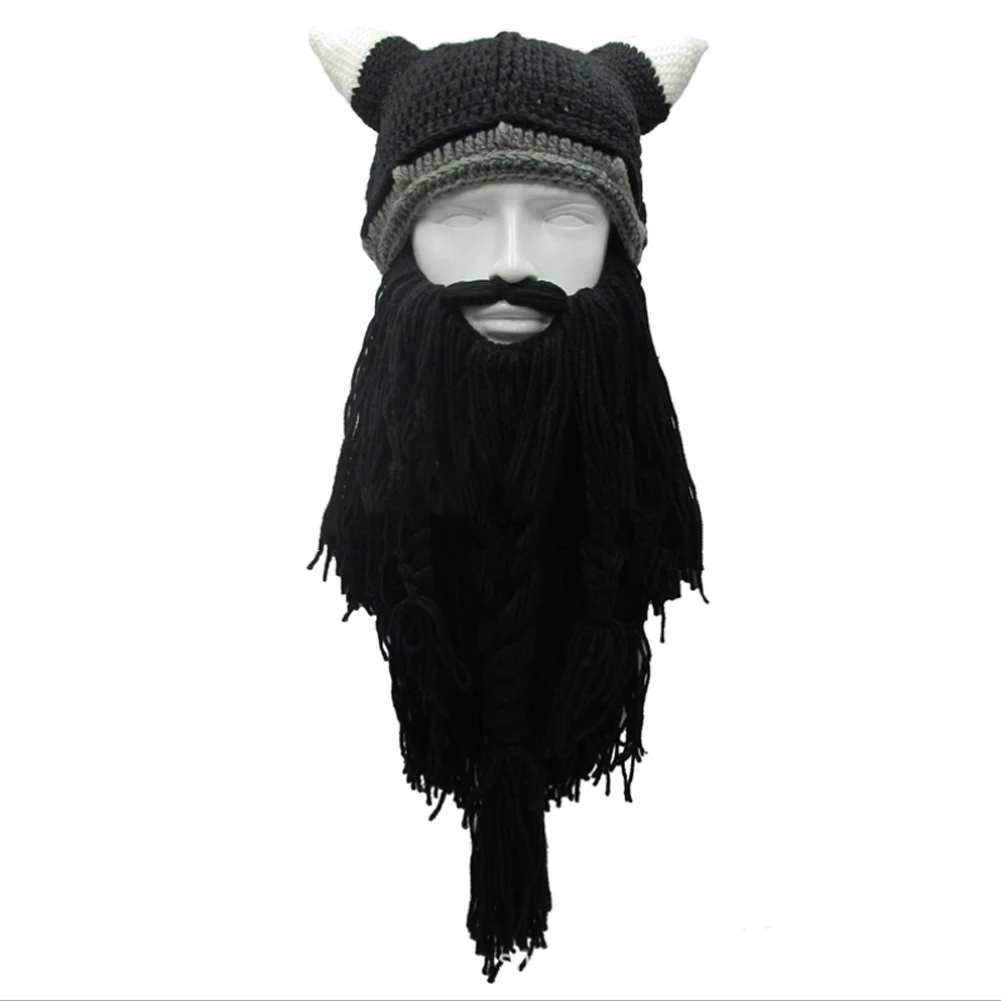 Рождественский забавный мужской вязаный парик викинга с длинной бородой, Роговая шапка Vagabond, Варвара, сумасшедшая Лыжная шапка, шапочка для Хэллоуина, Великобритания