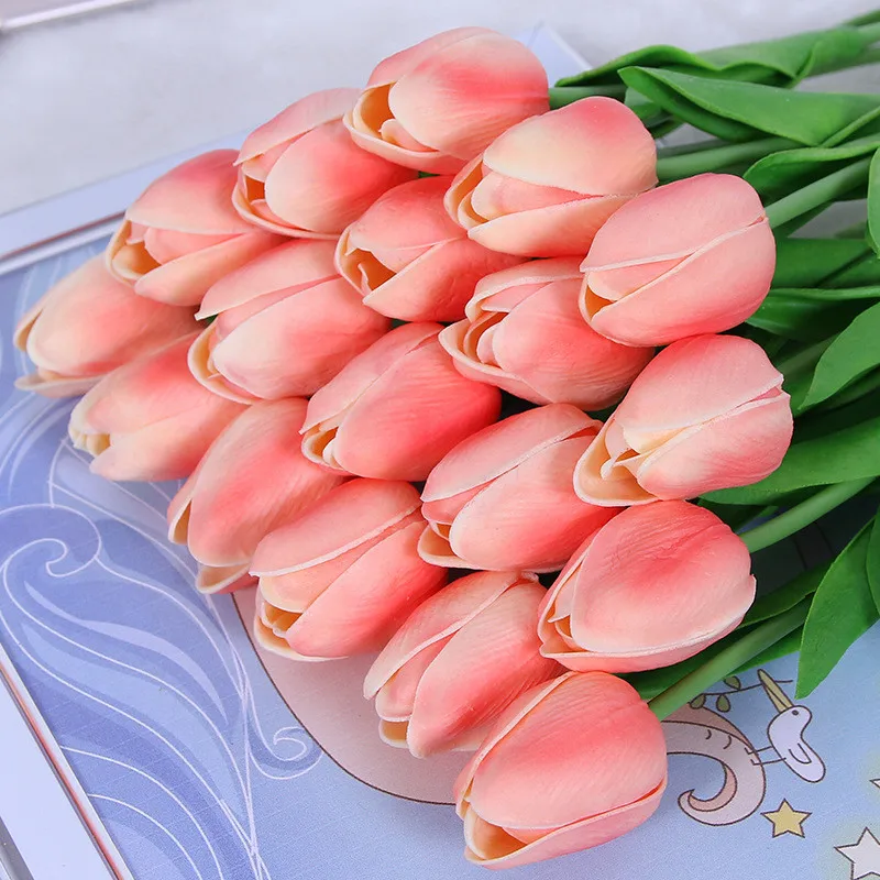 

High Quality 1pcs Champagne Real Touch Flowers Latex Tulips Flower Artificial Bouquet Wedding Bride Flower Bouquet Decoration