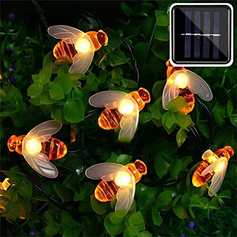 Солнечные гирлянды 30 милых Honeybee светодиодный гирлянды водонепроницаемые для свадебных домов, садов, рождественских праздников