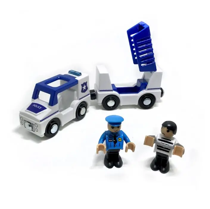 Звук и светильник, магнитный поезд, автомобиль скорой помощи, Полицейская машина, пожарная машина, совместимая с brio, деревянная дорожка, детские игрушки - Цвет: police car w02