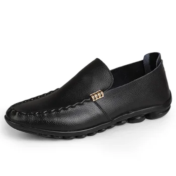 

Fashion British Style Pointed Toe Genuine Leather Mens Flats Shoes Pleated Metal Decoration Single Leather Men Loafers Shoes