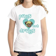 2016 Women Fashion Funny vintage Pug Design T shirt Novelty Tops Lady Pugs Not Drugs Printed Short Sleeve Tees