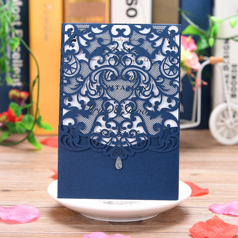 

5 PCS Laser Cut Wedding Invitations with Envelopes and Printable Paper Glitter Wedding Invitations Cards with Rhinestone Kits