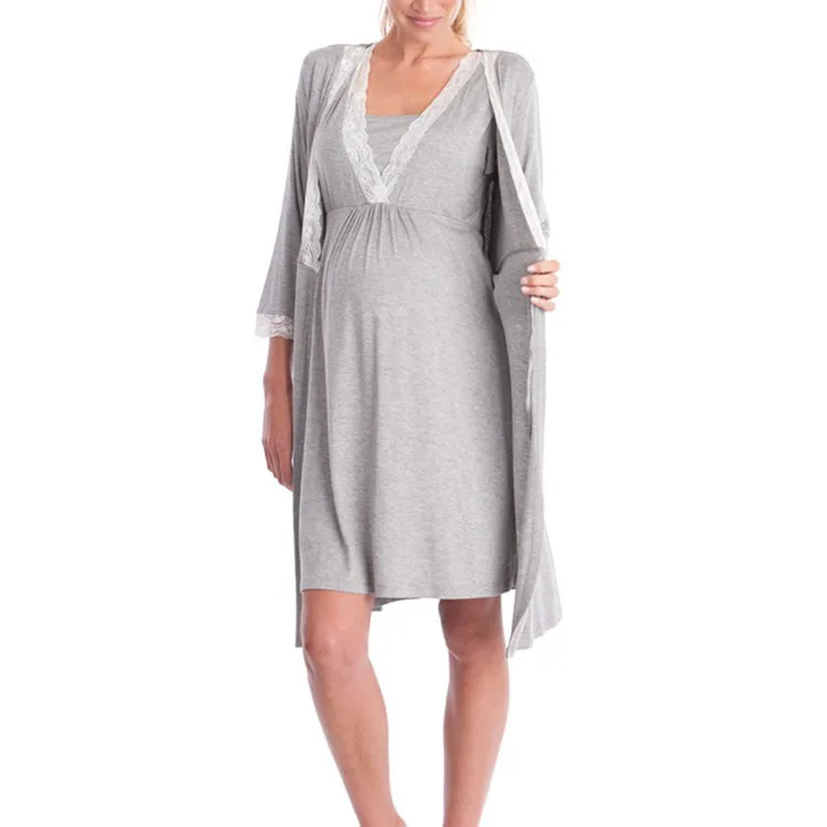 

2019 European and American Fashion Lace Patchwork Seven-Point Sleeve Maternity Dress Gown Gown B Pajamas Pregnant Woman Dresses