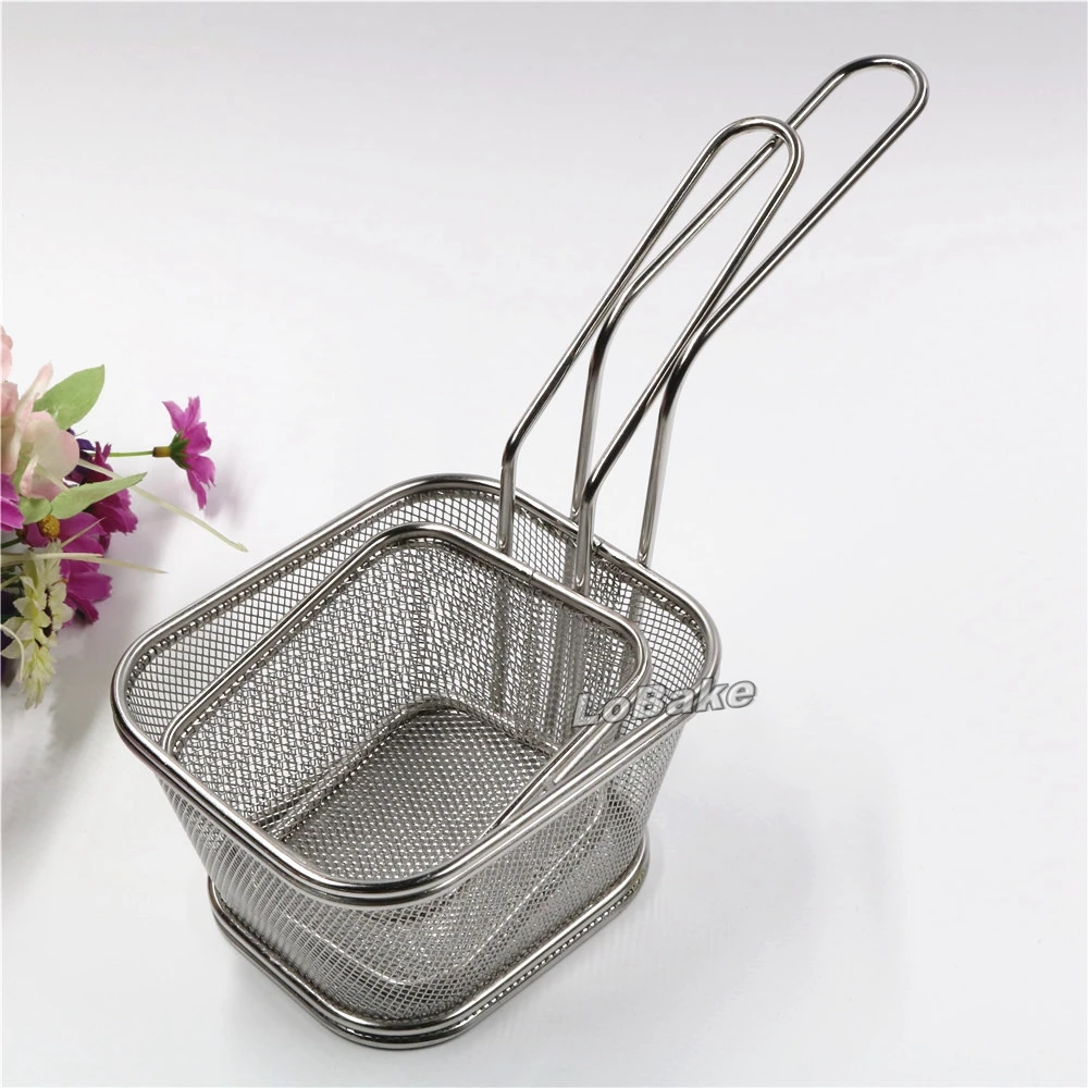 (2units/set) Long handle square stainless steel fried food strainer