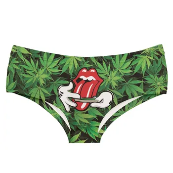 

LEIMOLIS red lip leaf funny print sexy hot panties female kawaii Lovely underwear push up briefs women lingerie thongs