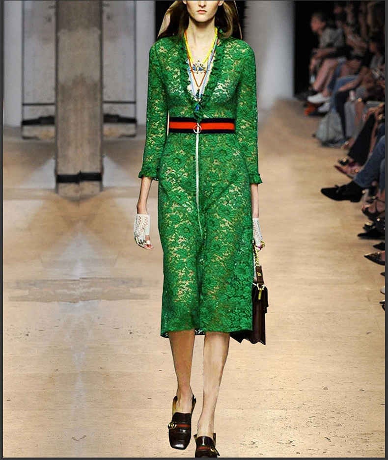 参照オレンジ暴走18ファッションショー春夏ドレスディープv ネックオフィスワークレディグリーンレースドレス女性so Lace Dress Summer Dressgreen Lace Dress Aliexpress