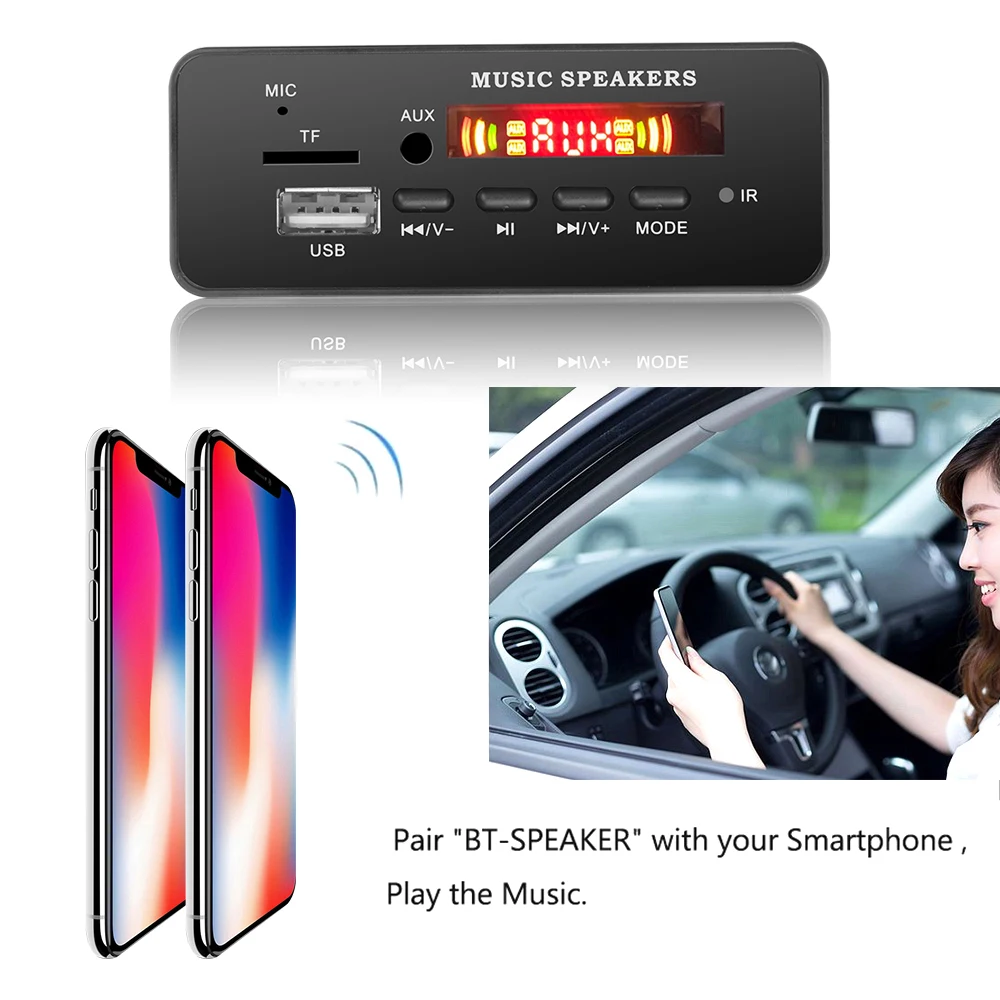 Bluetooth 5,0 MP3 WMA декодер плата модуль DC 5 в 12 В USB SD/TF AUX FM запись вызова аудио для автомобиля DIY
