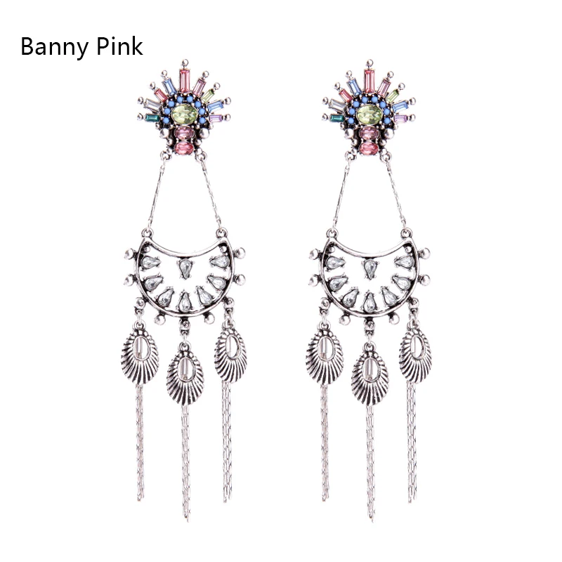 Vintage Alloy Tassel Studs Earrings Ethnic Alloy Geo Pendant Post