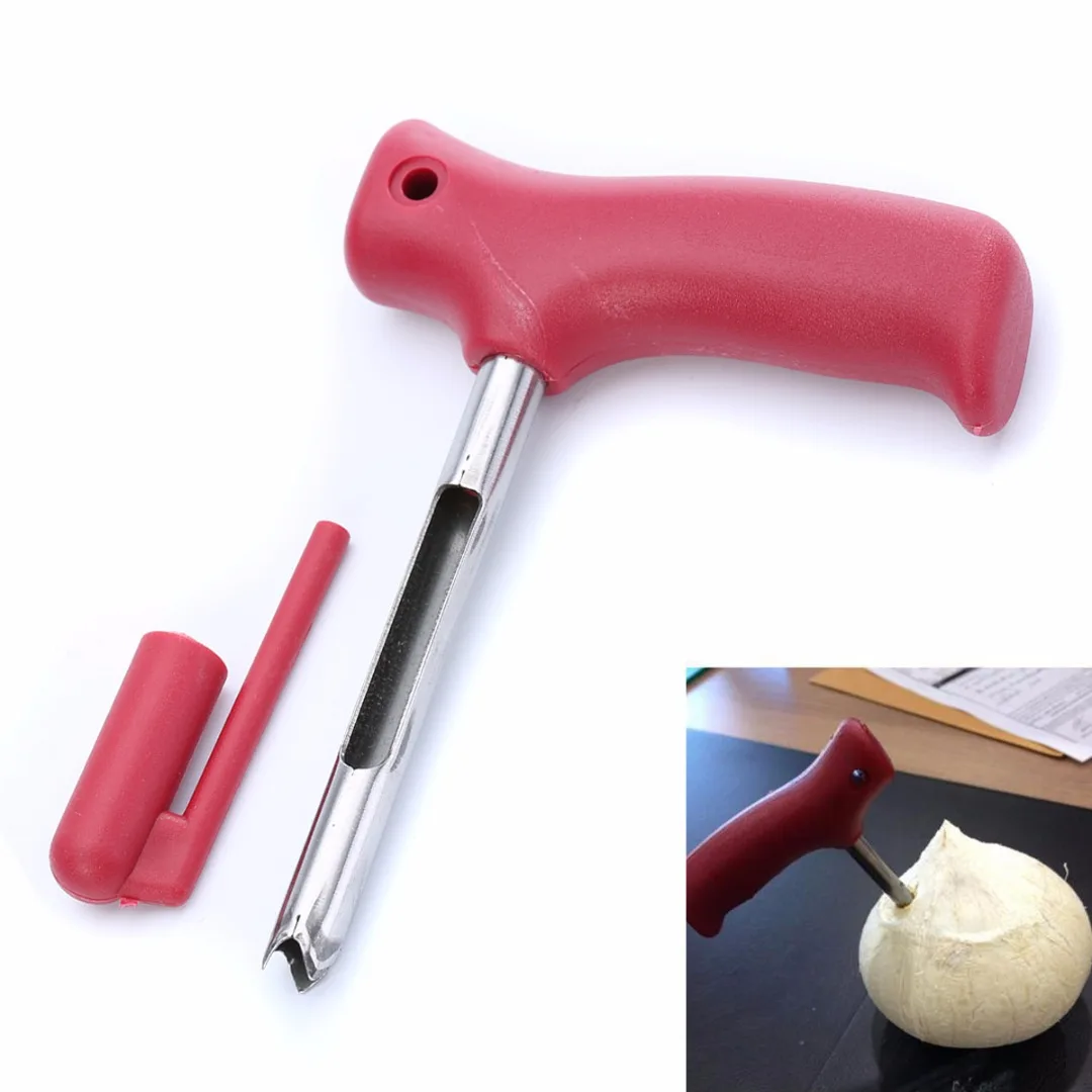 New Stainless Steel Coconut Opener Red Handle Coconut Openers Punch Driller Cut Drill Hole Tools Easy Tool Mayitr