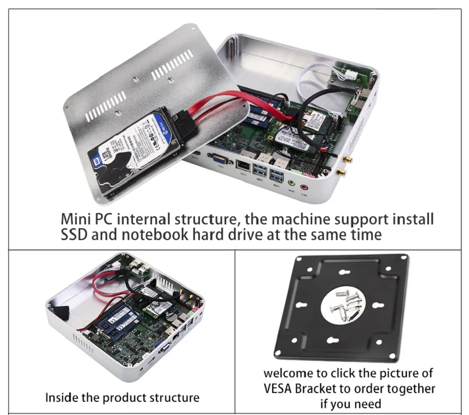 Причастником B11 Бизнес Barebone компьютер безвентиляторное Mini PC с Intel Core i3 6100U i5 6200U i7 6500U i7 6600U 6th Gen Skylake Процессор