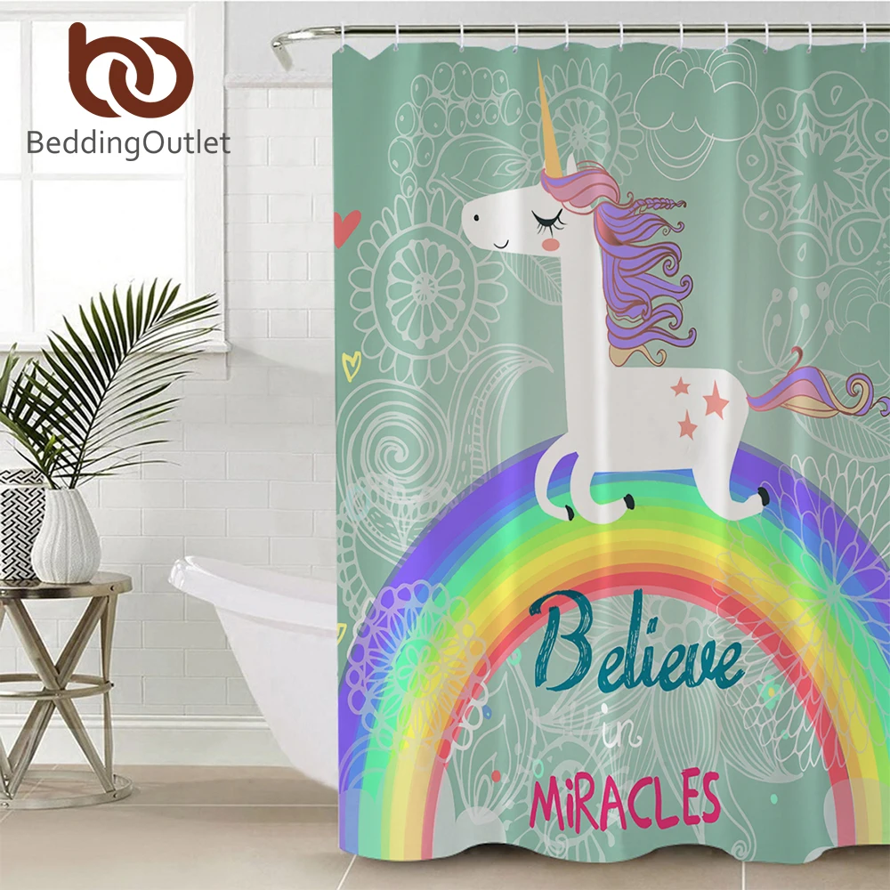 Beddingoutlet Cartoon Unicorn Shower Curtain For Kids Bathroom Shower Curtain For Kids Bathroom