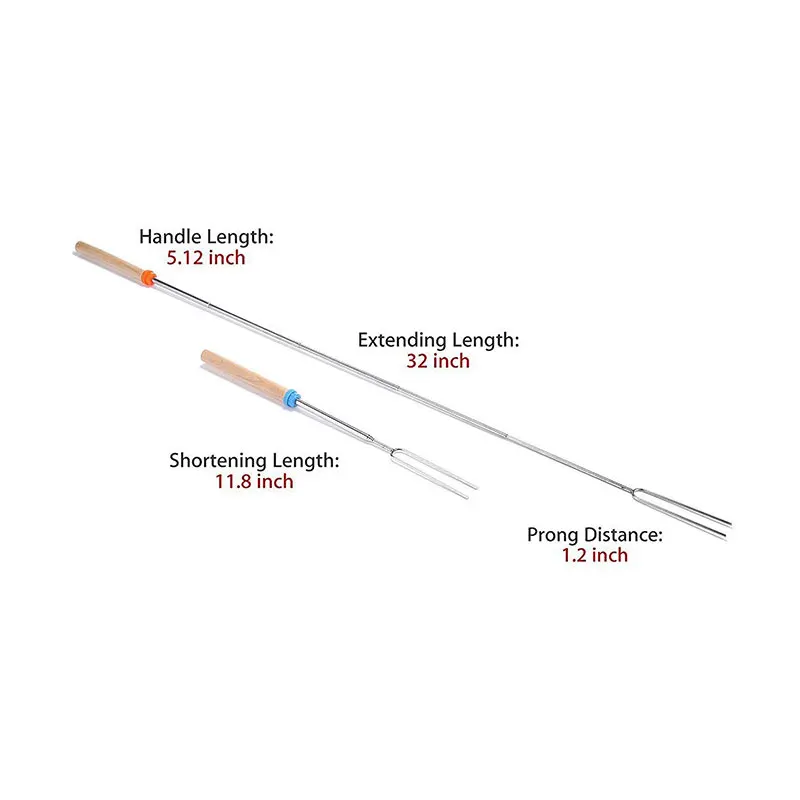 5 шт./компл. вилки для барбекю кемпинг костер нержавеющая сталь деревянная рукоятка телескопическая барбекю вилка для обжарки палочки шпажки вилки для барбекю