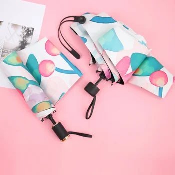 

Coloured Drawing ABS Black Glue Sunscreen Sun Umbrella Foldable Matte Handle Three-Fold Five-Fold Umbrellas