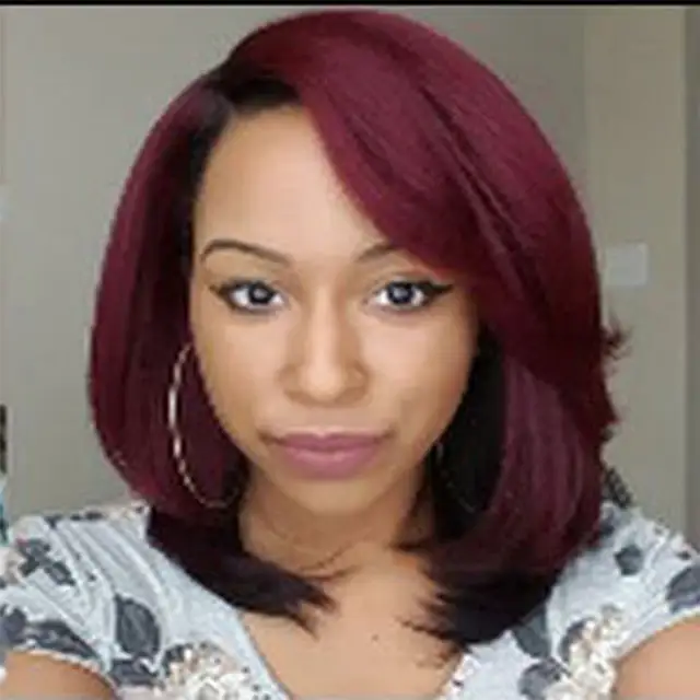 New Ombre Natural Black Burgundy 99j Straight Short Bob Synthetic