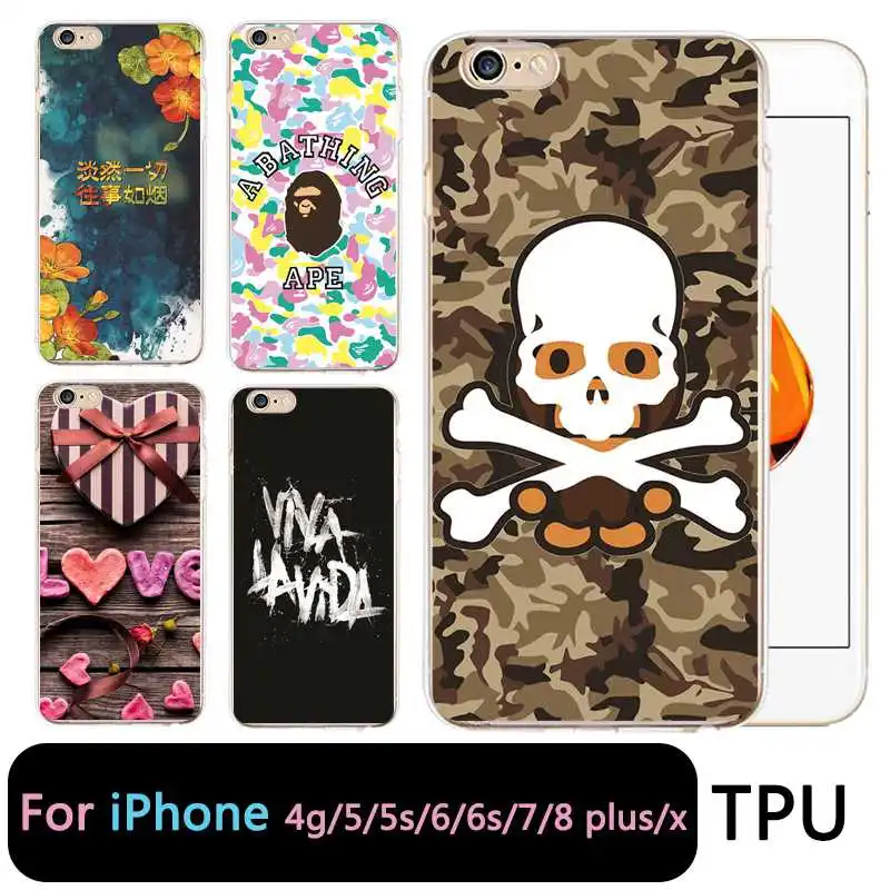 QMSWEI TPU Clear Phone Case For iPhone 6G 6s 7 8plus x Soft Flora Deer Skull Love Silicone Cute Cover 4 5se 6Plus 7P |