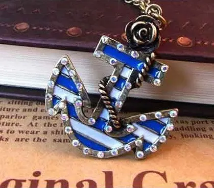 

2013 New Arrival Hot Selling Sailor Style Anchor Inlay Crystal Alloy Flower Necklace N20