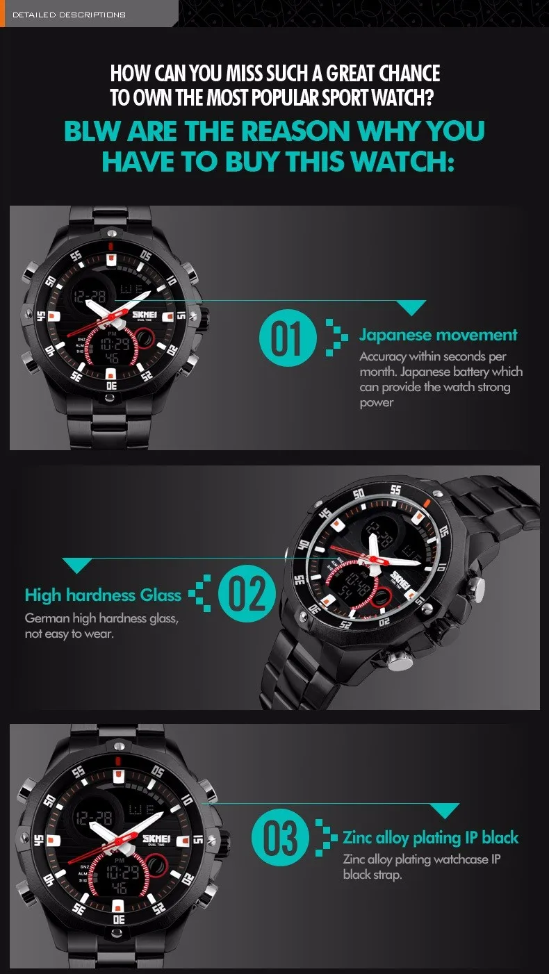 Элитный бренд SKMEI полный Сталь армейские часы Водонепроницаемый модные цифровые аналоговые кварцевые светодиодный Для мужчин многофункциональные спортивные часы