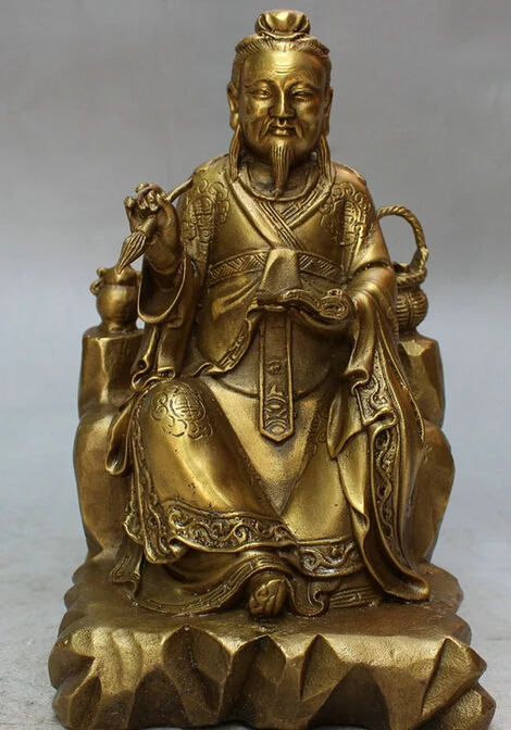 

JP S0610 9" Folk Chinese Brass Literati Old Man Hold Brush Pen Book God Statue Sculpture