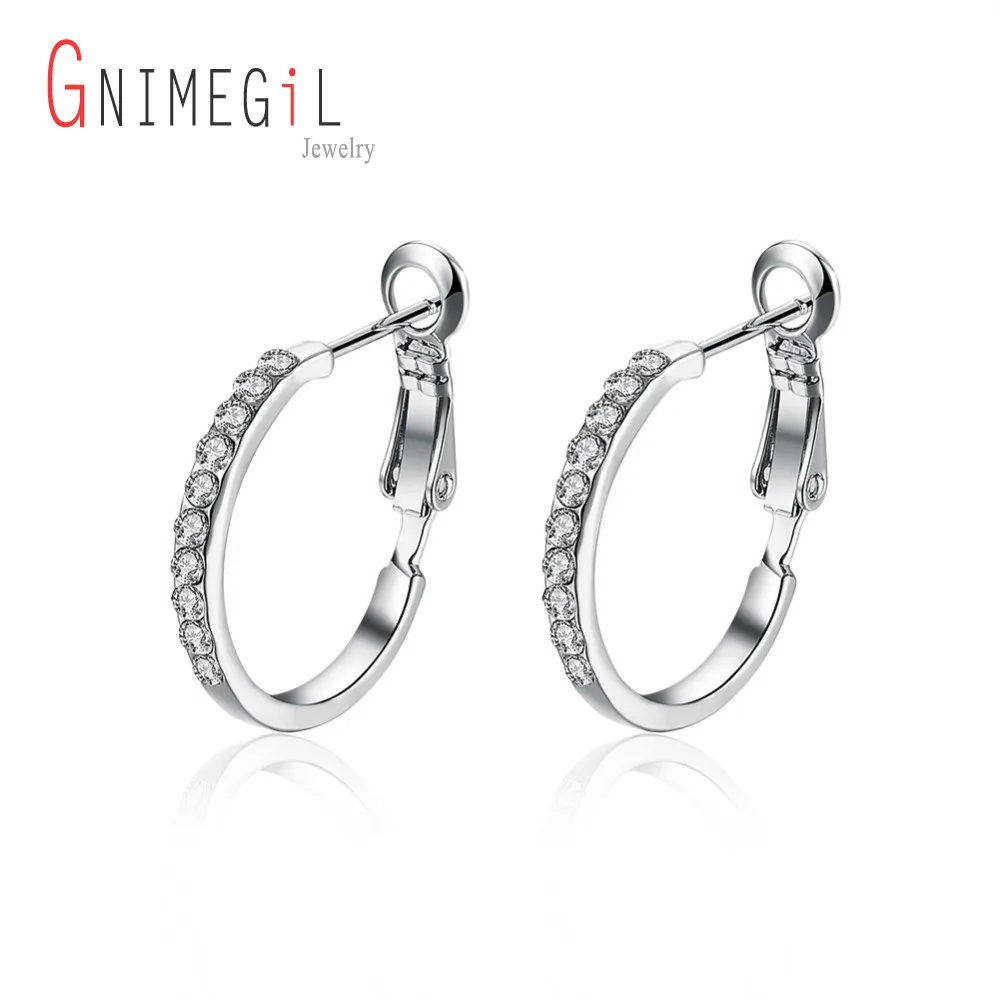 

GNIMEGIL Fashion Jewelry White-Gold-Color with Cubic Zircon Female Earring Small Round Hoop Earrings for Women