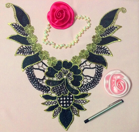 40cm*40cm metallic thread and polyester embroidery collar applique