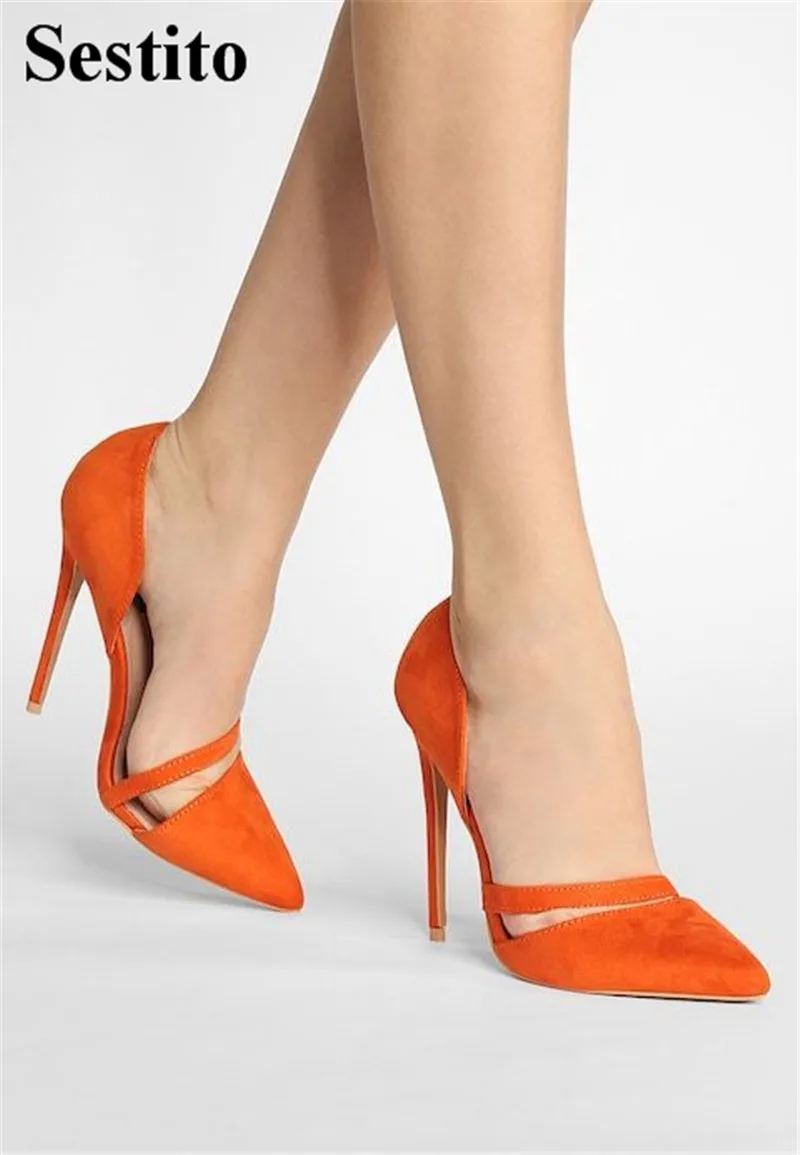 

Fashion Orange Flock Women Pumps Pointed Heels Super High Heel Party Pumps Women Thin Heels Slip-on High Heels Women Shoes