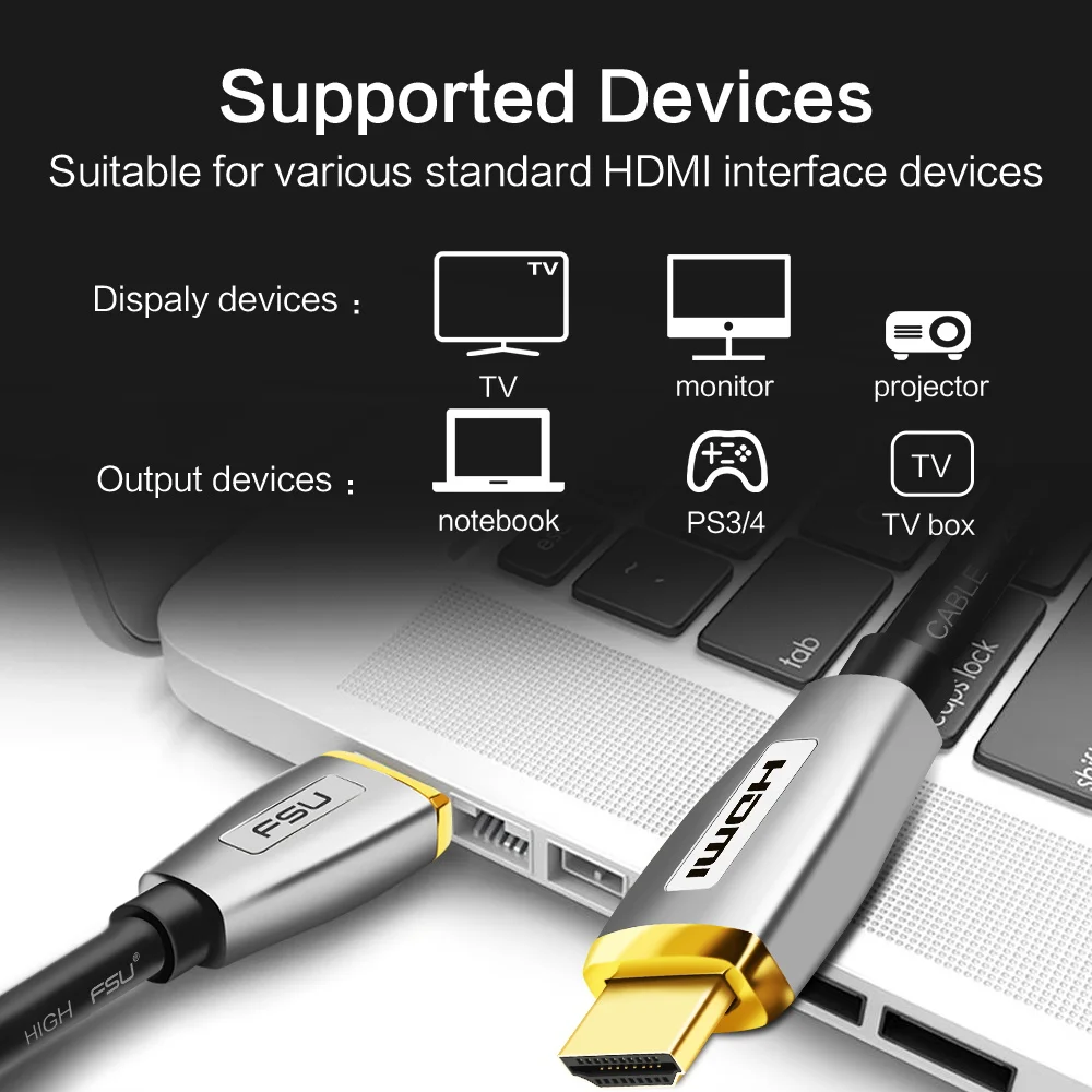 FSU 2.0V HDMI cable 4K 3D Ethernet HDMI to HDMI Connector Adapter for PC HDTV Projector hdmi switcher splitter