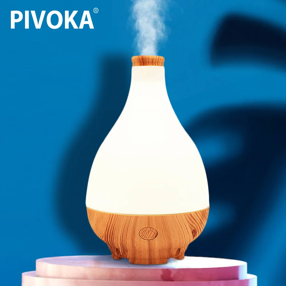 

PIVOKA 300ml Ultrasonic Electric Air Humidifier Wood Grain Essential Oil Diffuser Aroma Treatment Colorful Large Led Night Light