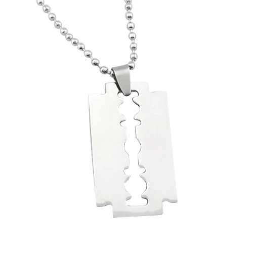 

Pendant Necklace Fashion Stainless Steel Necklace Gift Men's Stainless Steel Razor Blade Pendant Silver Color Beaded Ball Chain