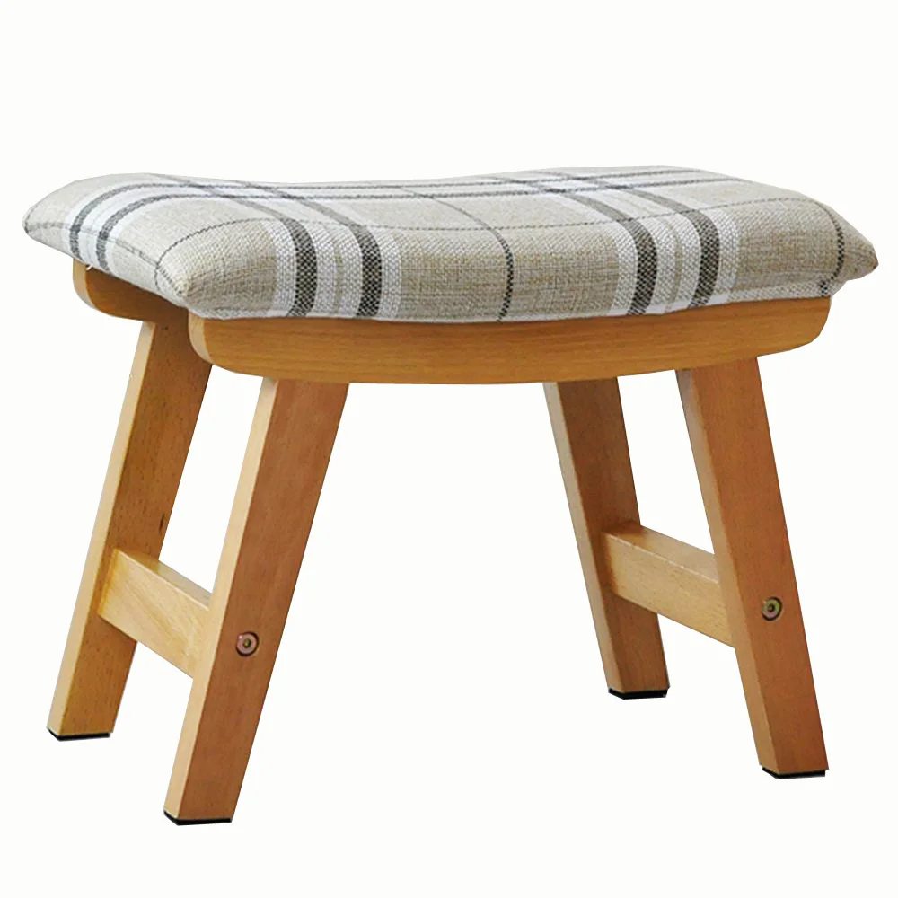 Деревянный стул низкая тумба стул для обуви, изогнутая поверхность дизайн Мягкая Хлопок и лен деревянные ножки гардеробная/кабинет - Цвет: A-Grid