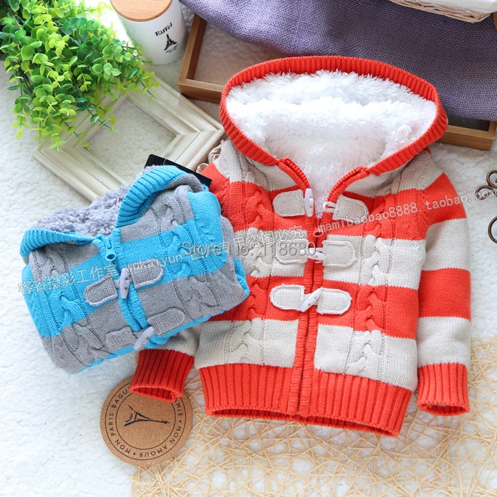 Free shipping Retail new 2014 autumn winter baby boy sweaters baby clothes children outerwear girls stripe sweater cardigan coat