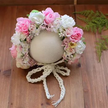

Baby Floral bonnet Baby Girl Gift Handmade Floral Hat Newborn Photography Props Infant Ruffle Hats Newborn Photo props