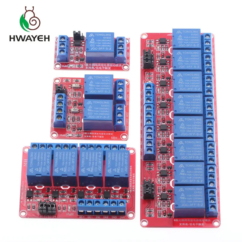

HWAYEH 1 2 4 8 Channel 5V 12V Relay Module Board Shield with Optocoupler Support High and Low Level Trigger for Arduino