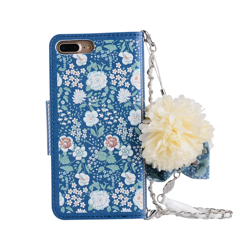 Роскошный кожаный чехол-кошелек с розовым цветком для iPhone 6 6s 7 8 Plus X XR XS Max Flower Chain Bag Coque